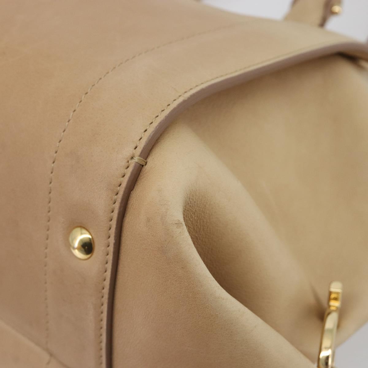 Salvatore Ferragamo Gancini Hand Bag Leather Beige Gold Auth hk2805