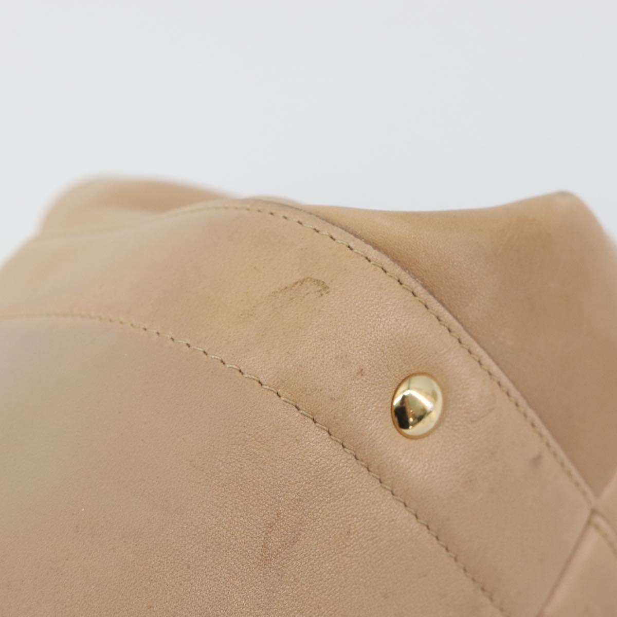 Salvatore Ferragamo Gancini Hand Bag Leather Beige Gold Auth hk2805