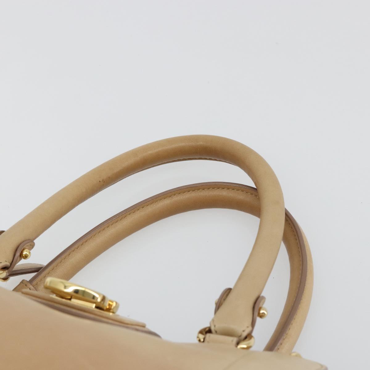 Salvatore Ferragamo Gancini Hand Bag Leather Beige Gold Auth hk2805