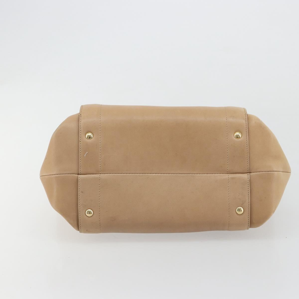 Salvatore Ferragamo Gancini Hand Bag Leather Beige Gold Auth hk2805