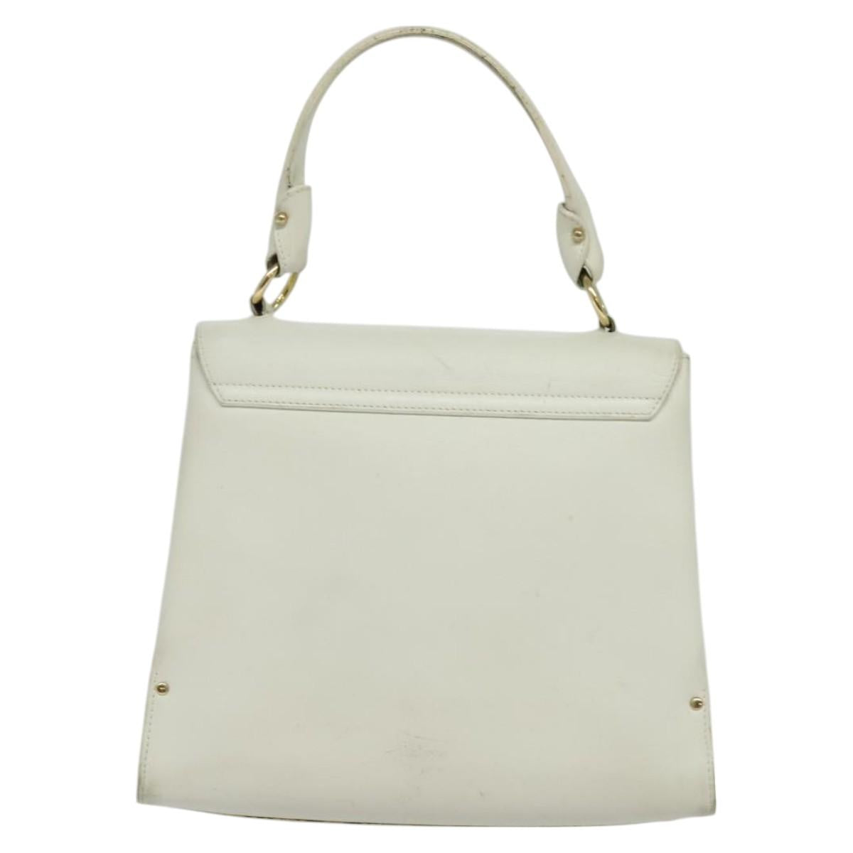 Salvatore Ferragamo Gancini Hand Bag Leather White Gold Auth hk2806
