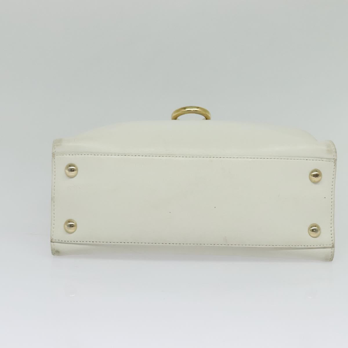 Salvatore Ferragamo Gancini Hand Bag Leather White Gold Auth hk2806