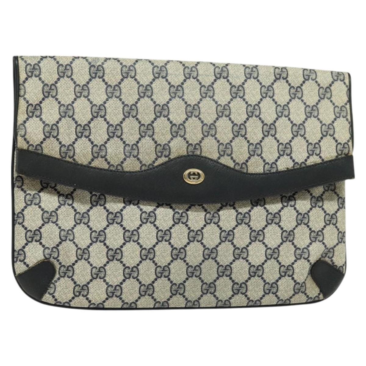 GUCCI GG Supreme Clutch Bag PVC Navy Gold 89 02 075 Auth hk2850