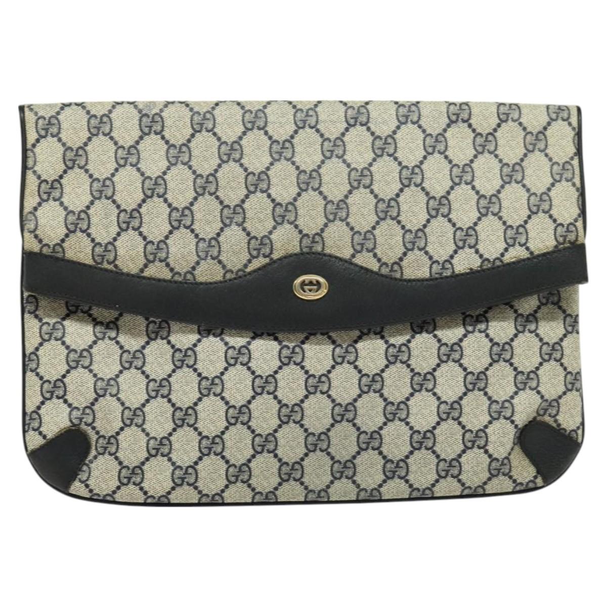 GUCCI GG Supreme Clutch Bag PVC Navy Gold 89 02 075 Auth hk2850