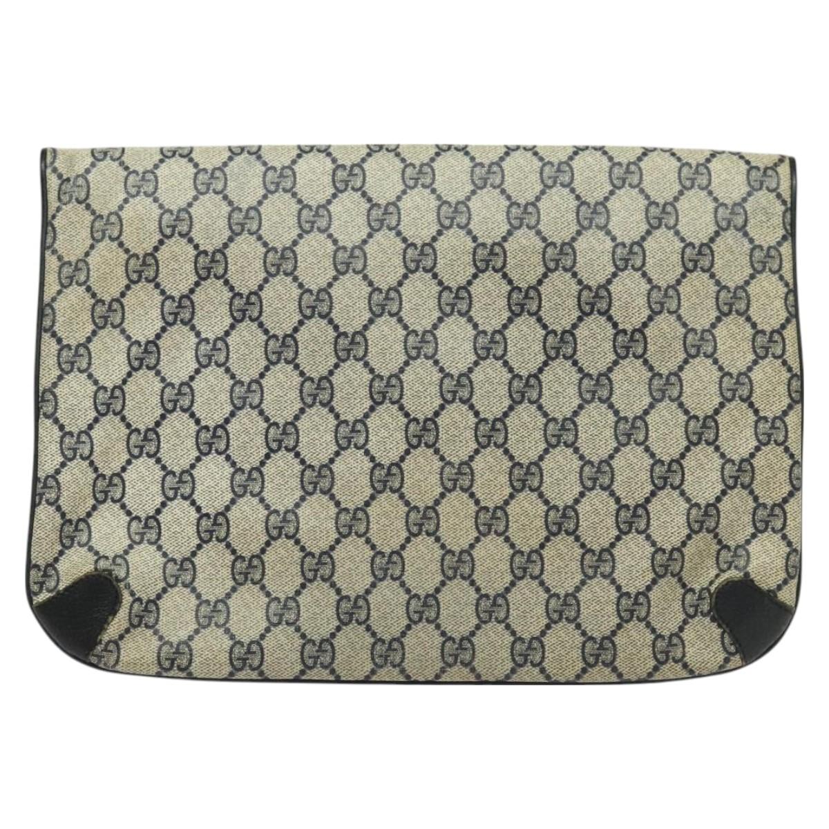GUCCI GG Supreme Clutch Bag PVC Navy Gold 89 02 075 Auth hk2850