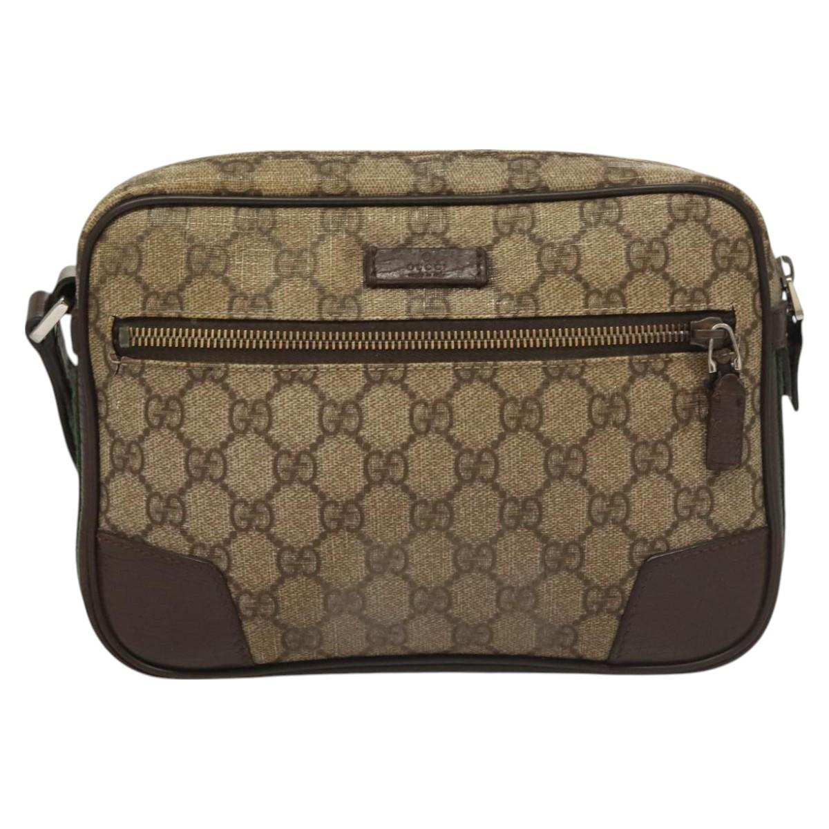 GUCCI GG Supreme Web Sherry Line Clutch Bag PVC Beige Silver 152599 Auth hk2854