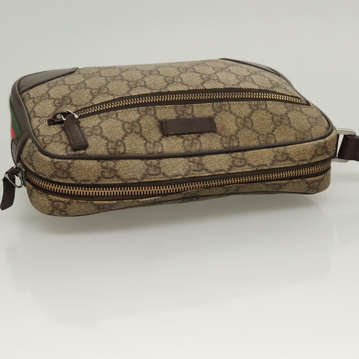 GUCCI GG Supreme Web Sherry Line Clutch Bag PVC Beige Silver 152599 Auth hk2854