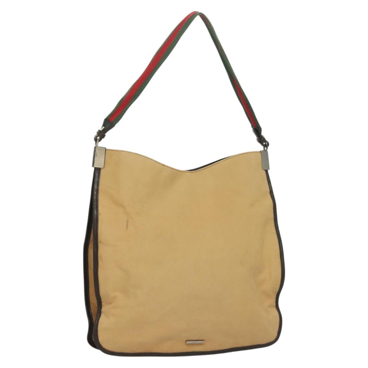 GUCCI Web Sherry Line Shoulder Bag Canvas Beige Silver Red 001 4306 Auth hk2865