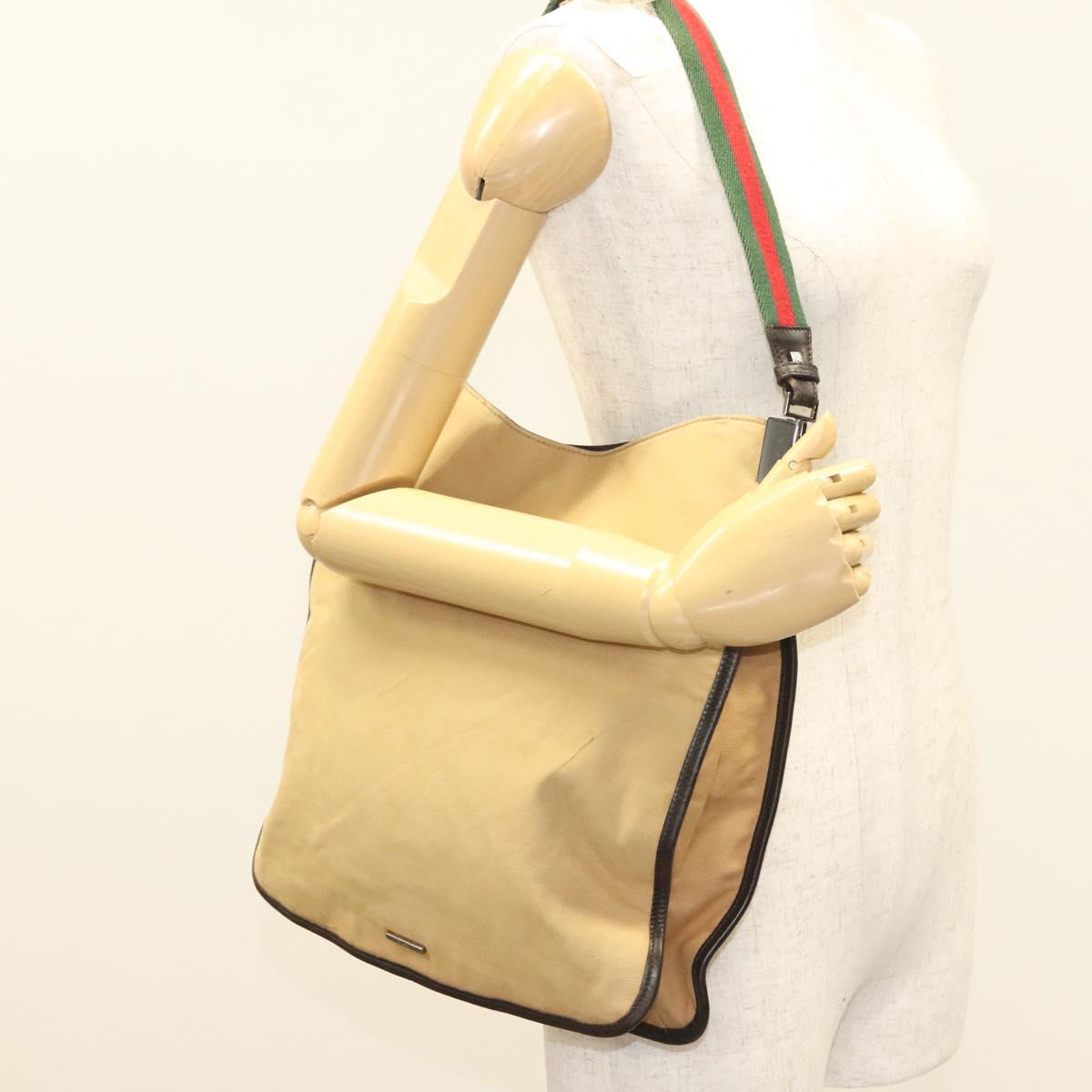 GUCCI Web Sherry Line Shoulder Bag Canvas Beige Silver Red 001 4306 Auth hk2865