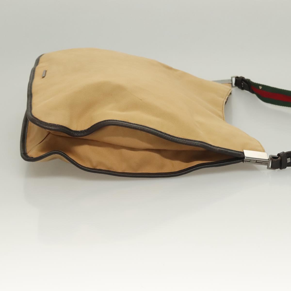 GUCCI Web Sherry Line Shoulder Bag Canvas Beige Silver Red 001 4306 Auth hk2865