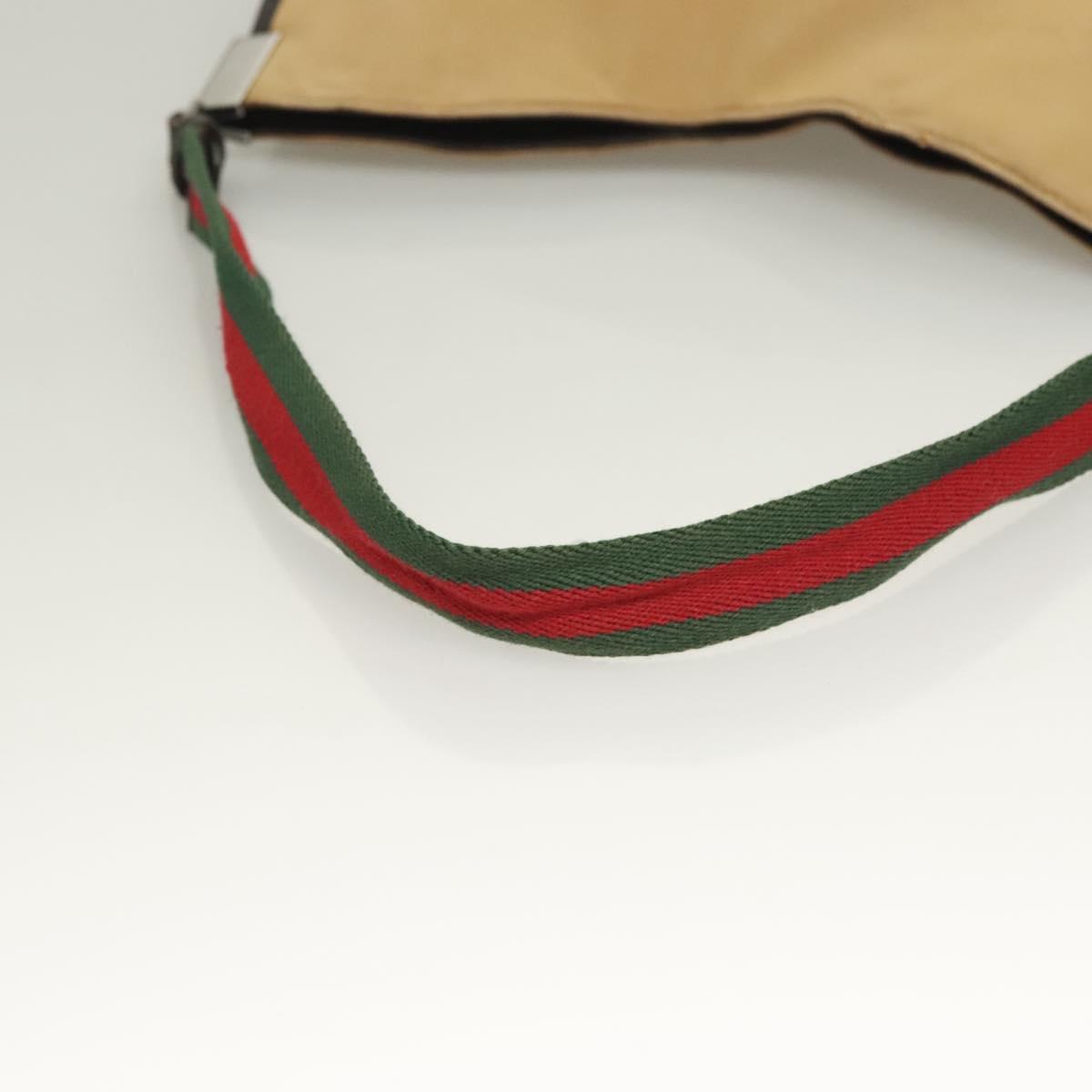 GUCCI Web Sherry Line Shoulder Bag Canvas Beige Silver Red 001 4306 Auth hk2865