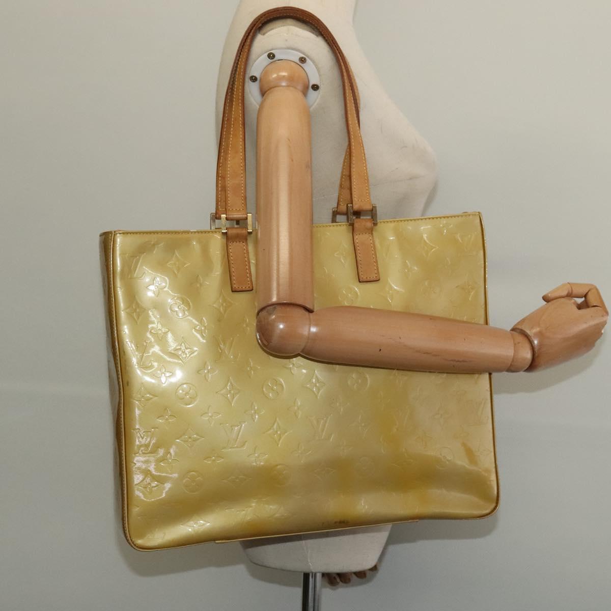 LOUIS VUITTON Monogram Vernis Columbus Tote Bag Beige M91023 LV Auth hk2890