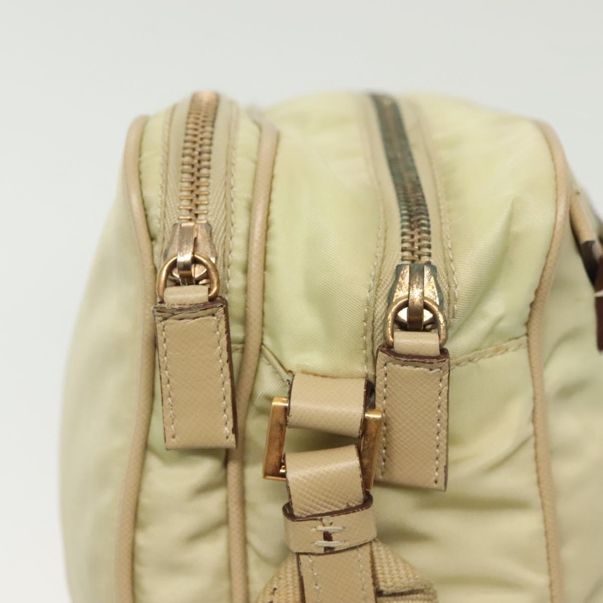 PRADA Shoulder Bag Nylon Beige Gold Auth hk2901