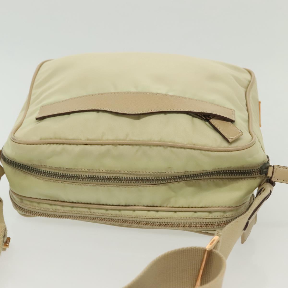 PRADA Shoulder Bag Nylon Beige Gold Auth hk2901