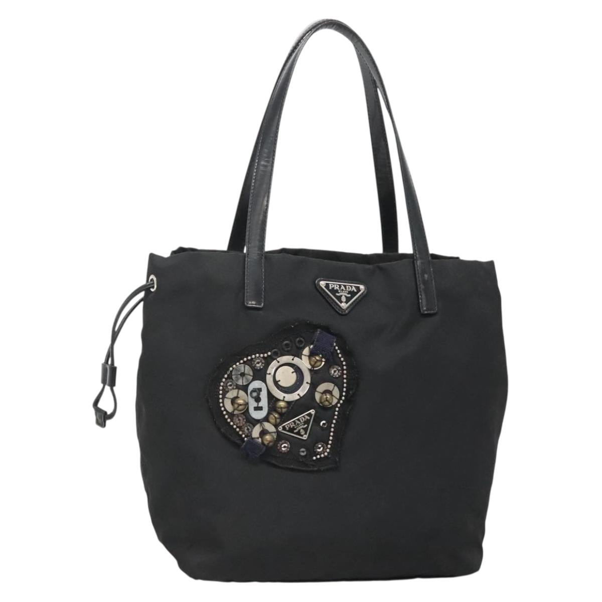 PRADA Tote Bag Nylon Black Silver Auth hk2905
