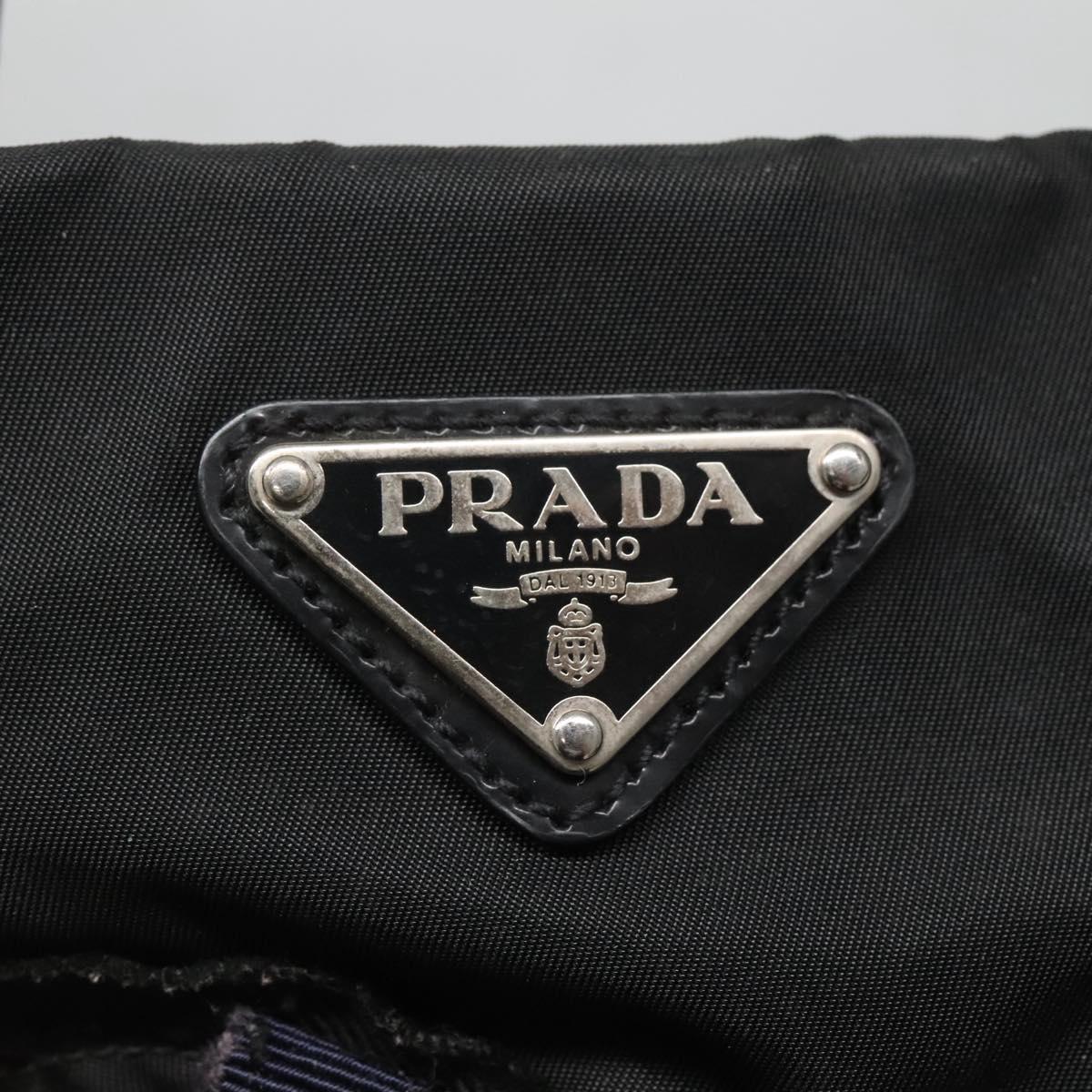 PRADA Tote Bag Nylon Black Silver Auth hk2905