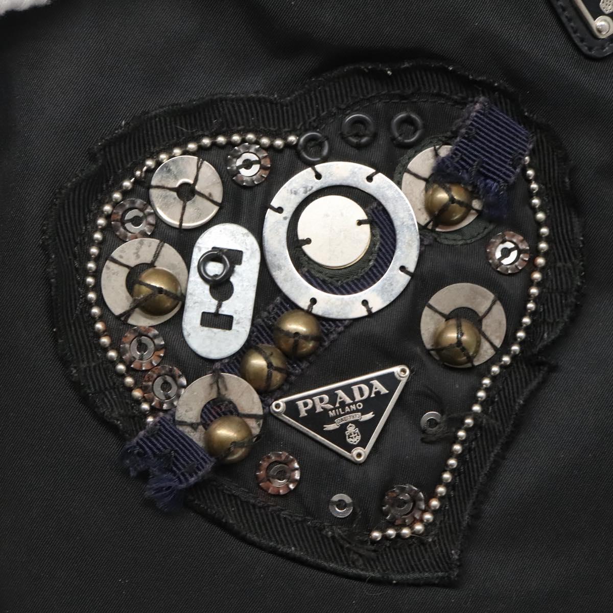 PRADA Tote Bag Nylon Black Silver Auth hk2905