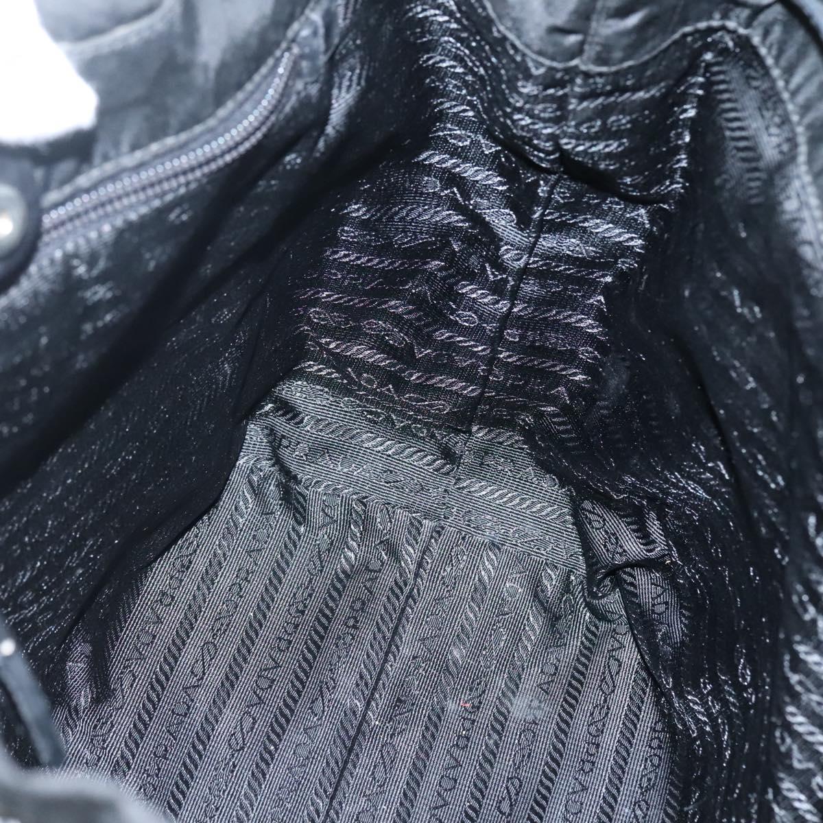 PRADA Tote Bag Nylon Black Silver Auth hk2905