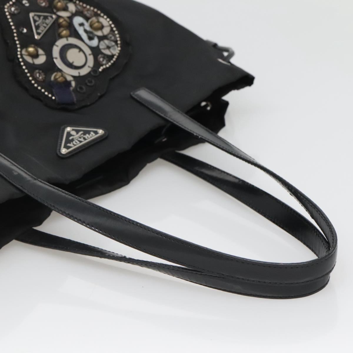 PRADA Tote Bag Nylon Black Silver Auth hk2905