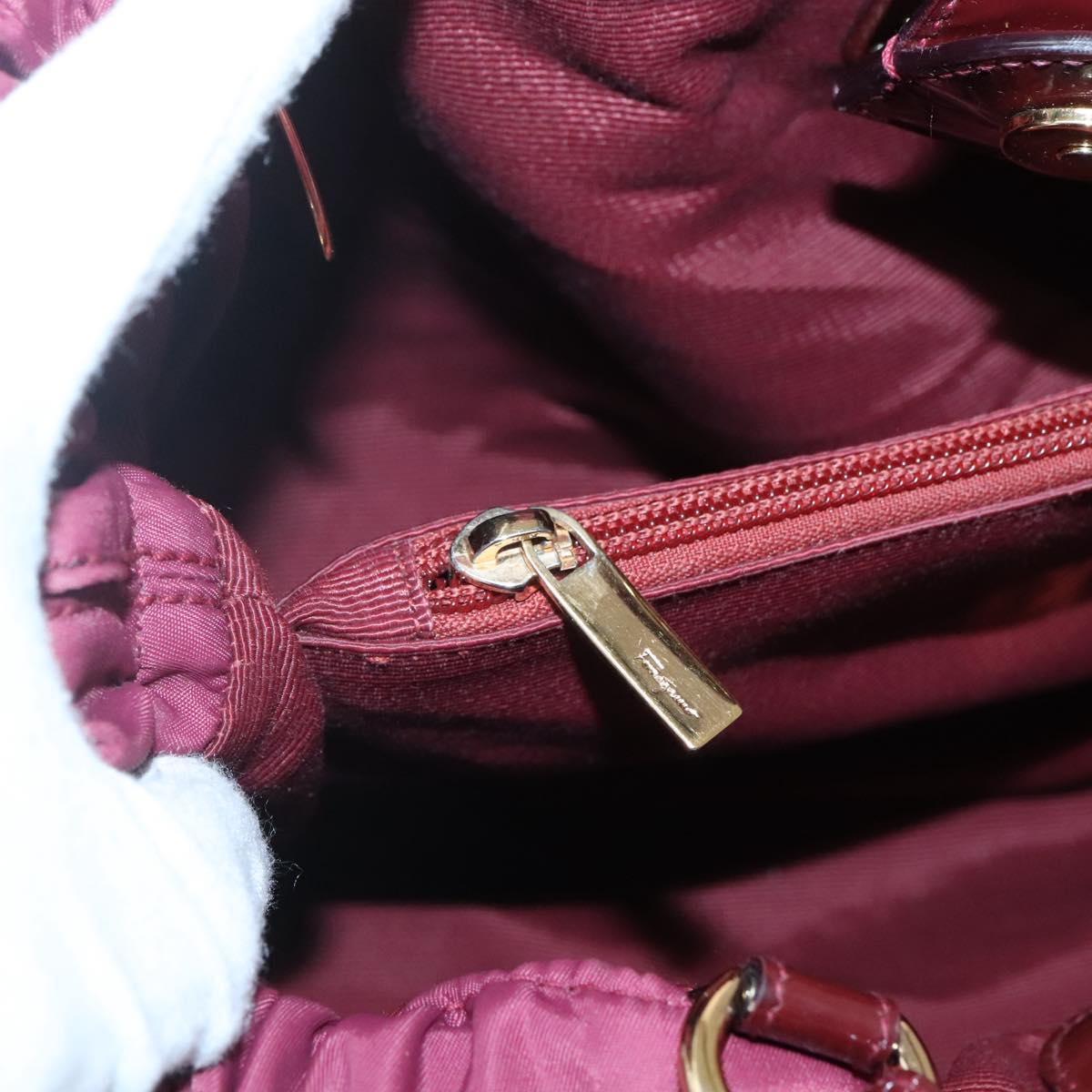 Salvatore Ferragamo Vala Tote Bag Nylon Bordeaux Gold Auth hk2907