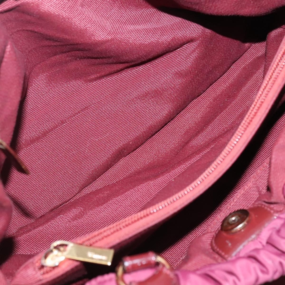 Salvatore Ferragamo Vala Tote Bag Nylon Bordeaux Gold Auth hk2907