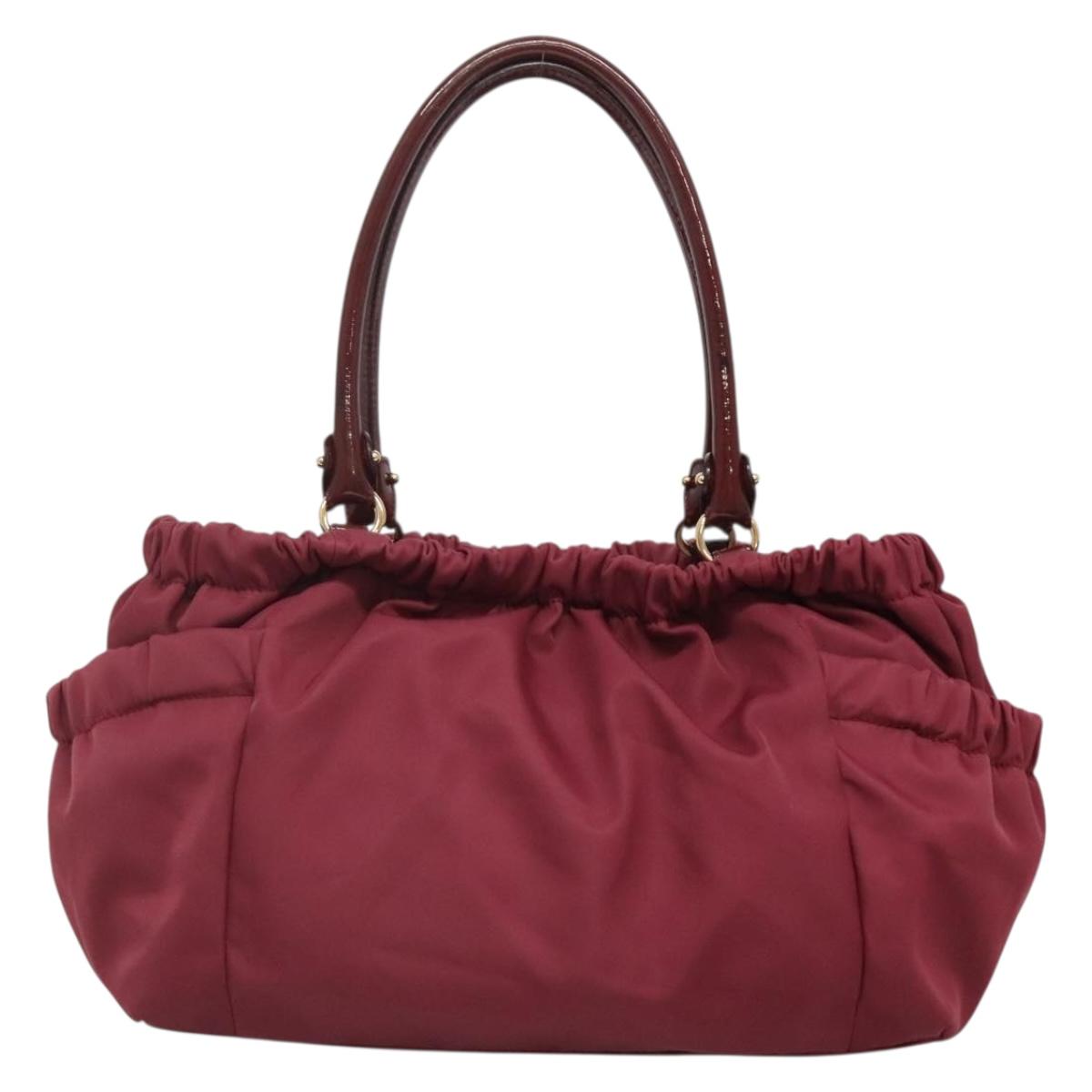 Salvatore Ferragamo Vala Tote Bag Nylon Bordeaux Gold Auth hk2907