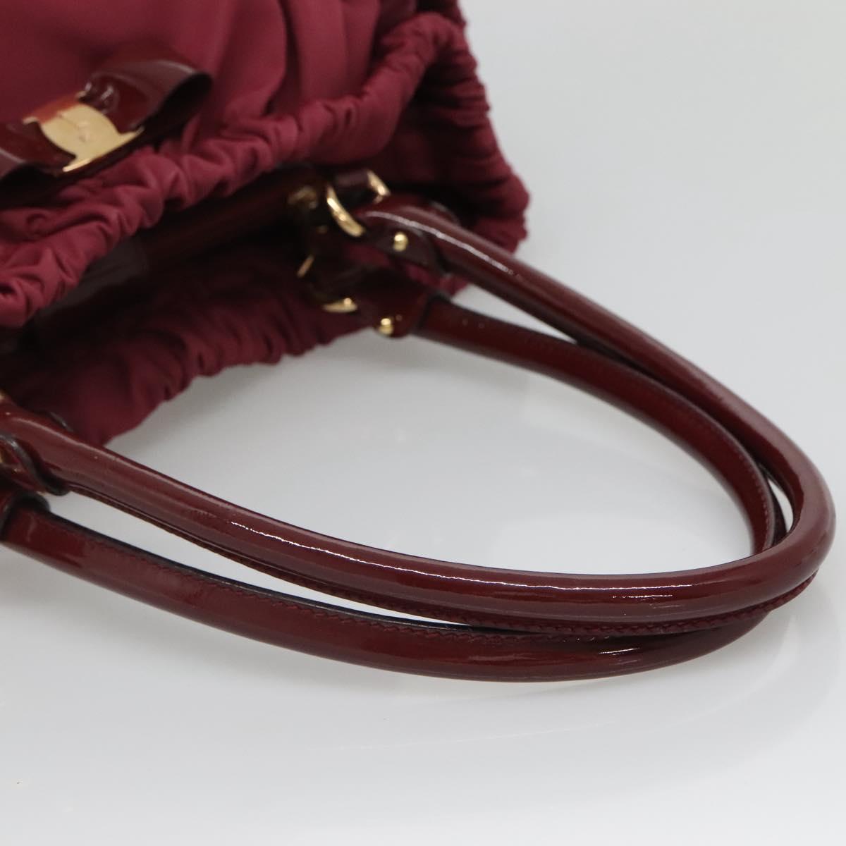Salvatore Ferragamo Vala Tote Bag Nylon Bordeaux Gold Auth hk2907