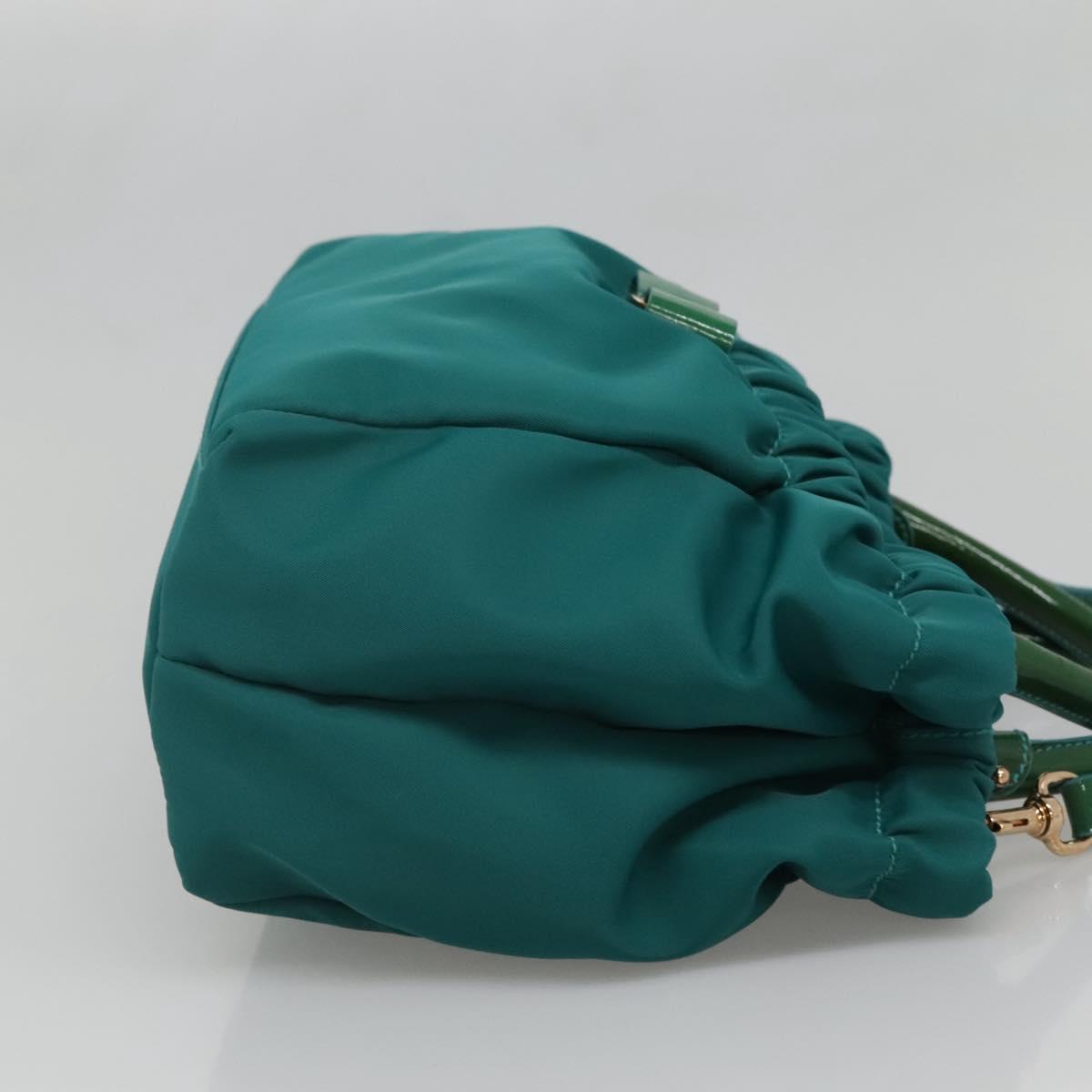 Salvatore Ferragamo Vala Tote Bag Nylon 2way Green Gold Auth hk2908