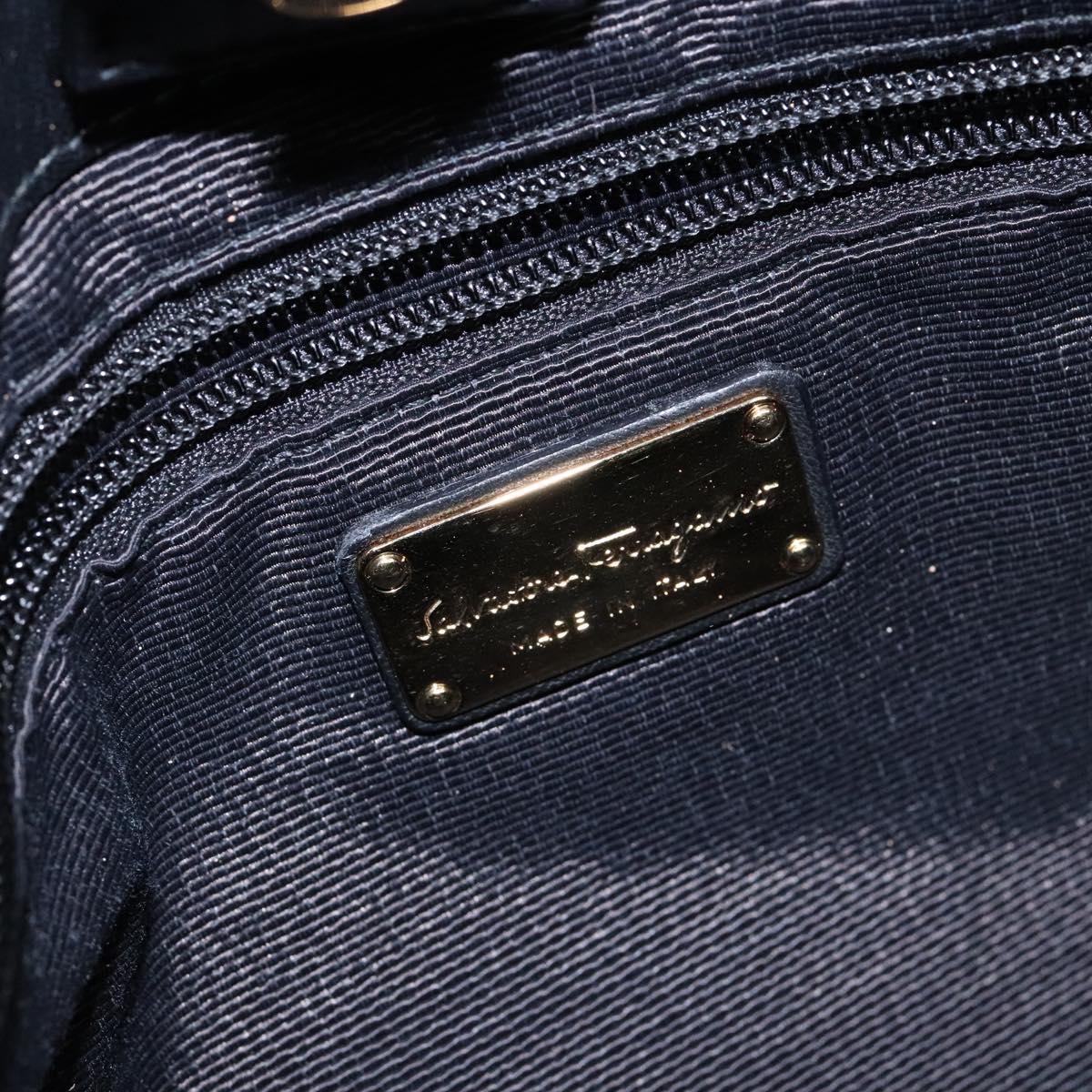 Salvatore Ferragamo Vala Tote Bag Nylon Black Gold Auth hk2909