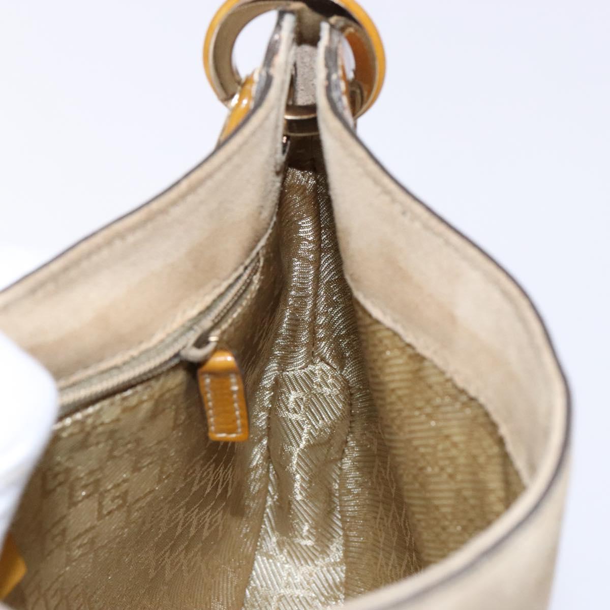 GUCCI Shoulder Bag Suede Beige Gold 001 4150 Auth hk2911