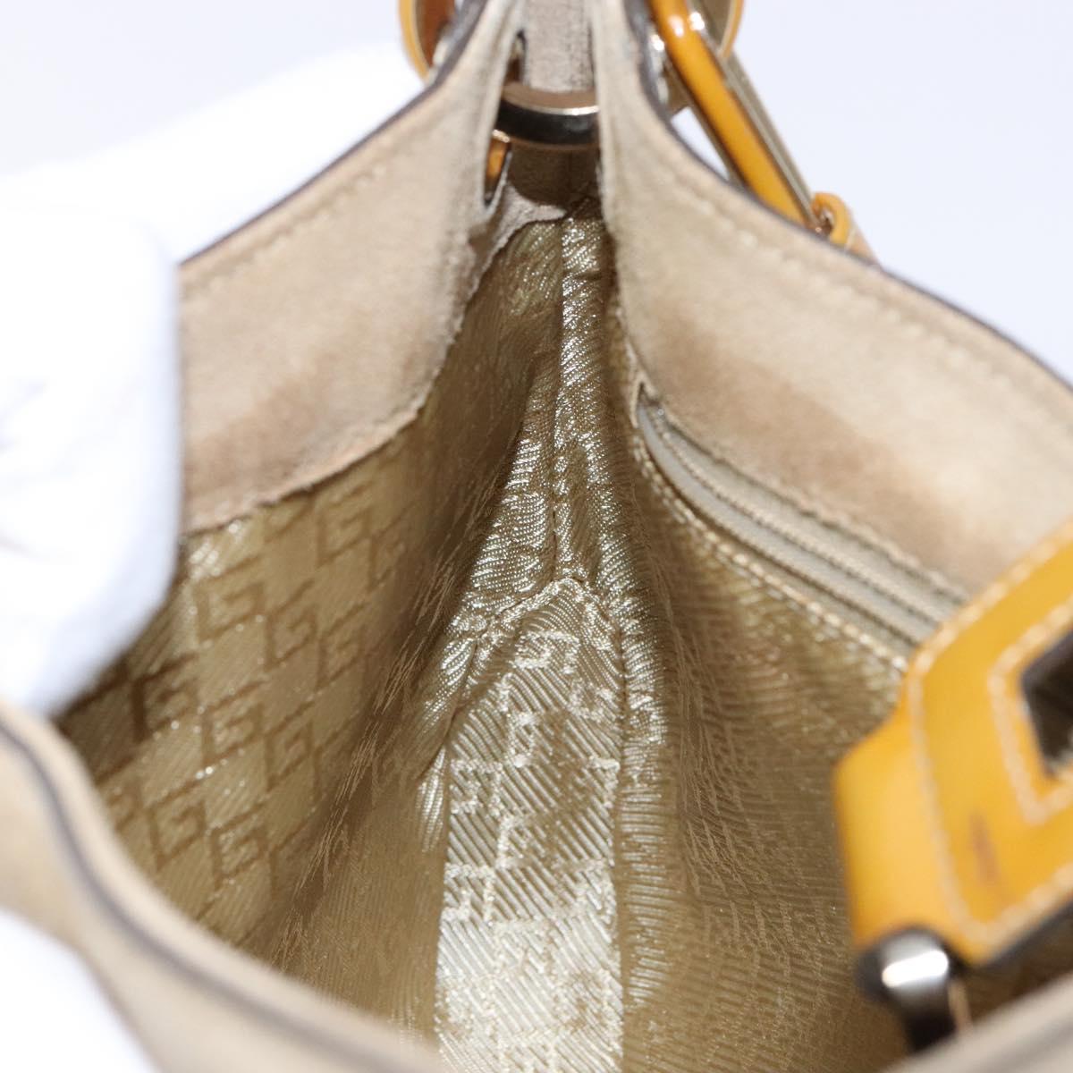 GUCCI Shoulder Bag Suede Beige Gold 001 4150 Auth hk2911