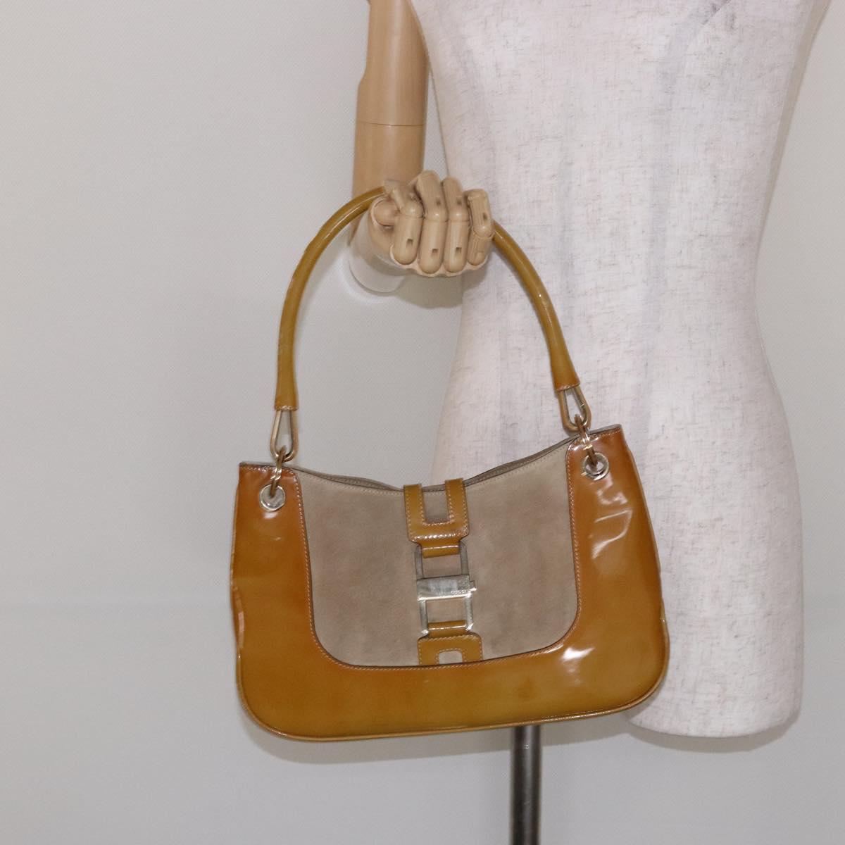 GUCCI Shoulder Bag Suede Beige Gold 001 4150 Auth hk2911