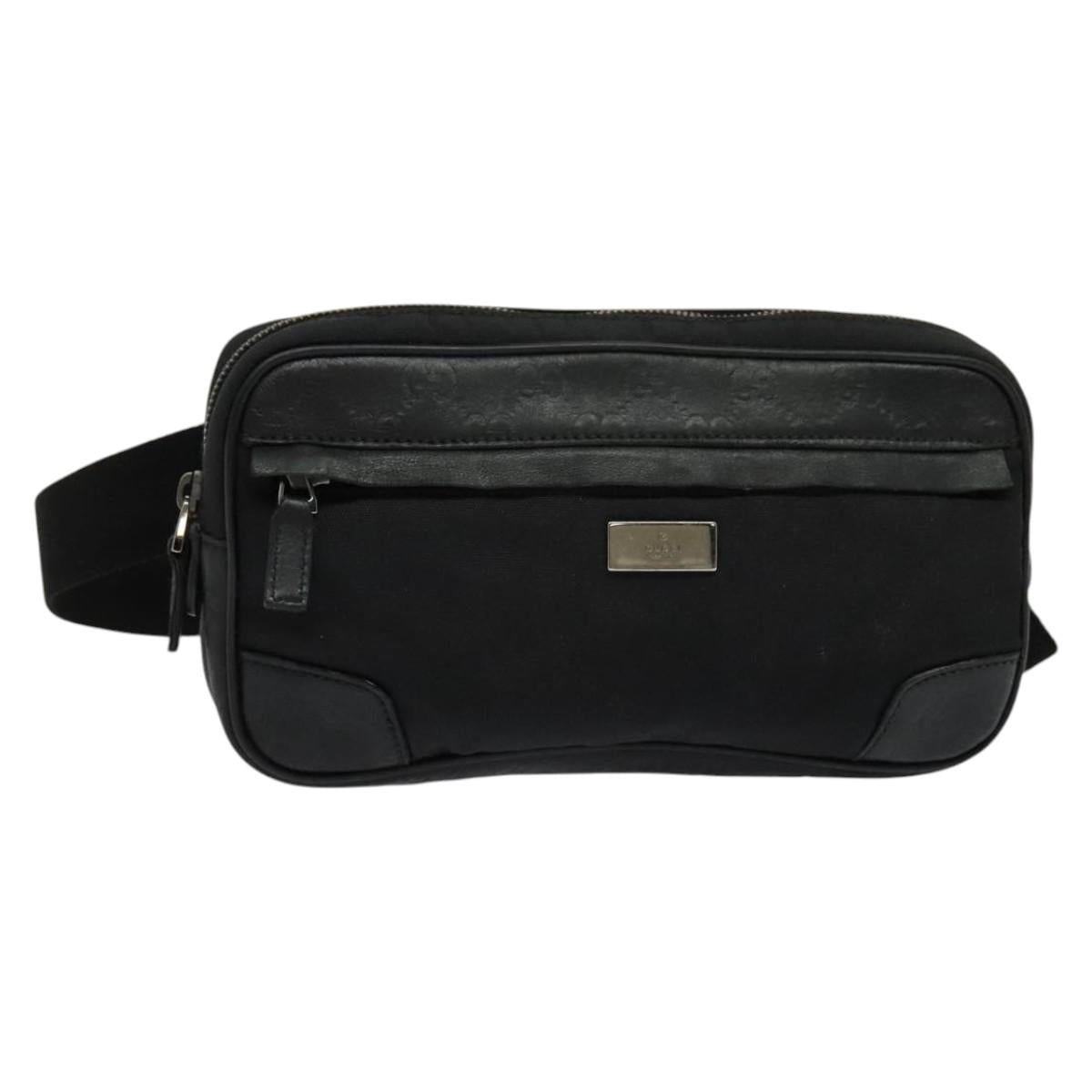 GUCCI GG Canvas Guccissima Waist Bag Leather Nylon Black 162417 Auth hk2912