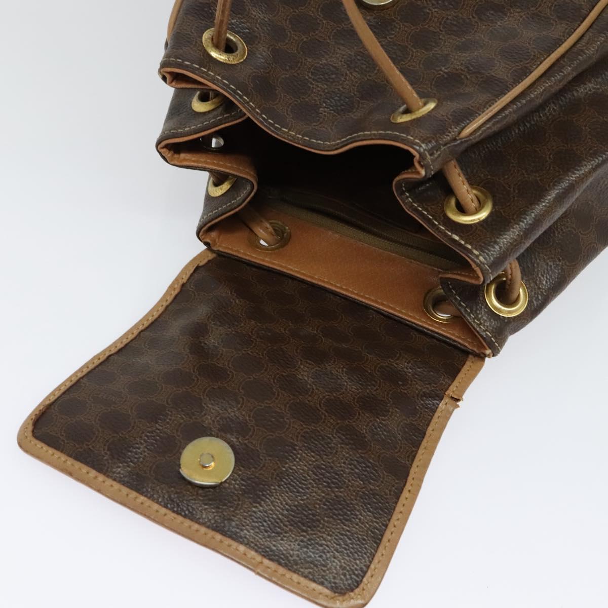 CELINE Macadam Canvas Backpack PVC Leather Brown Gold Auth hk2918