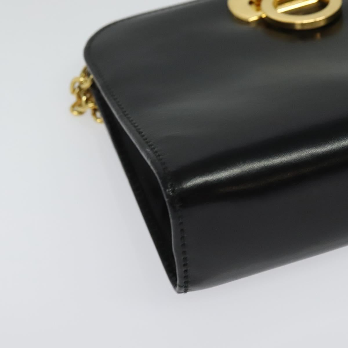 Salvatore Ferragamo Gancini Chain Shoulder Bag Leather Black Gold Auth hk2925