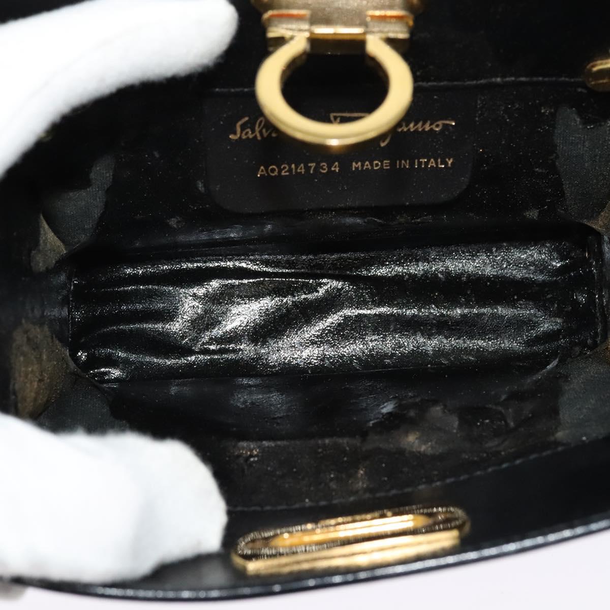 Salvatore Ferragamo Gancini Chain Shoulder Bag Leather Black Gold Auth hk2925