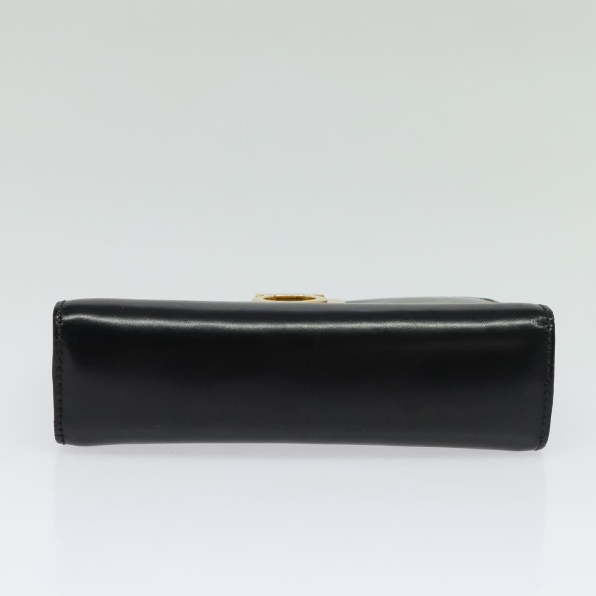 Salvatore Ferragamo Gancini Chain Shoulder Bag Leather Black Gold Auth hk2925