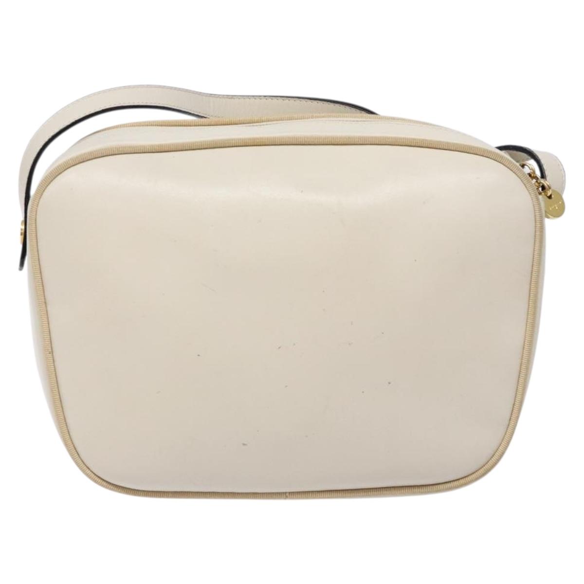 Salvatore Ferragamo Vala Shoulder Bag Leather Beige Gold Auth hk2927