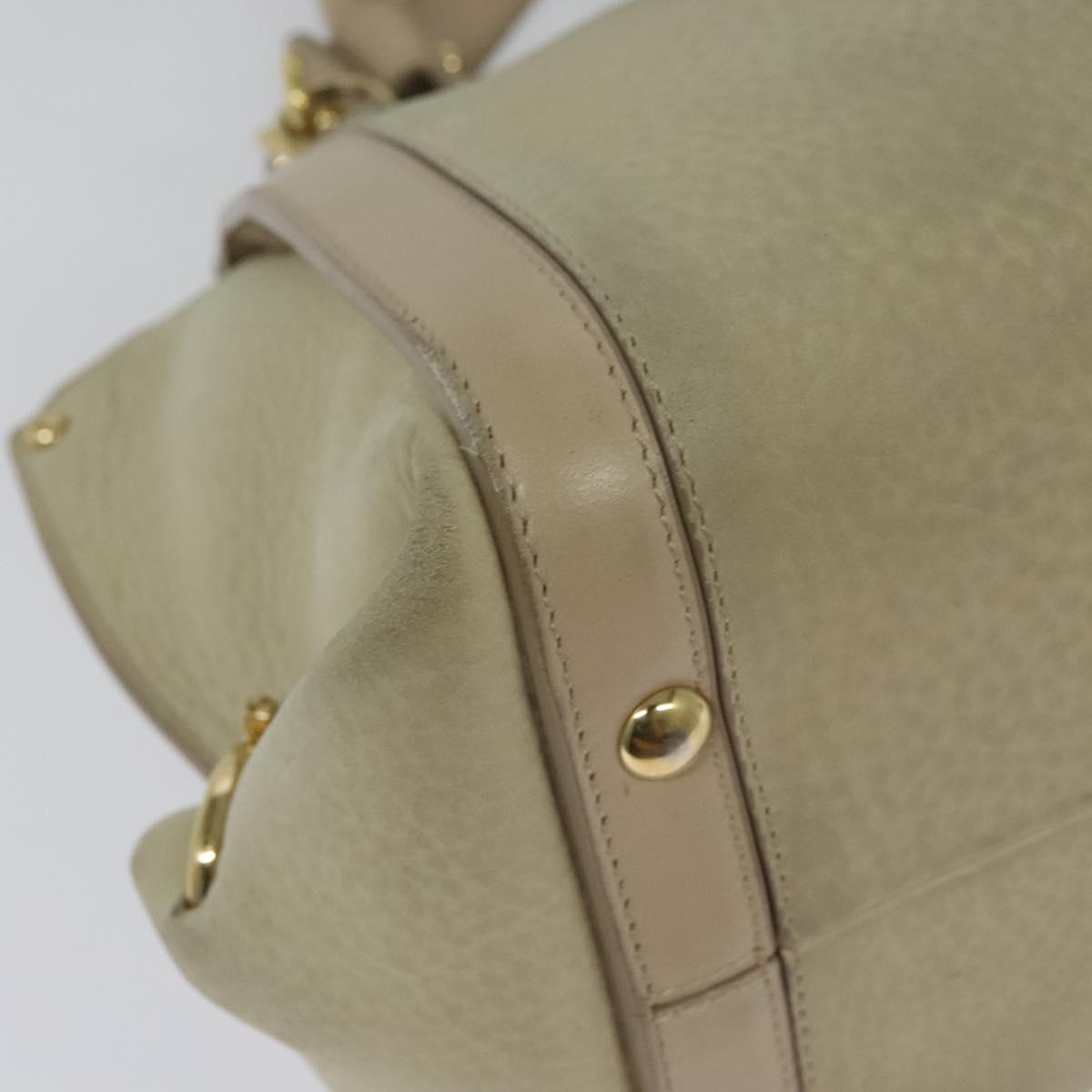Salvatore Ferragamo Gancini Hand Bag Leather 2way Beige Gold Auth hk2928
