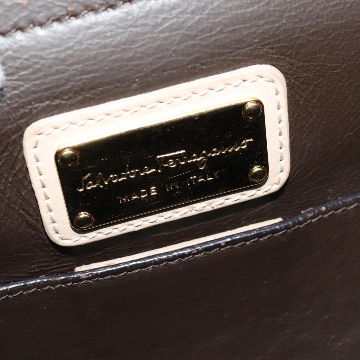 Salvatore Ferragamo Gancini Hand Bag Leather 2way Beige Gold Auth hk2928