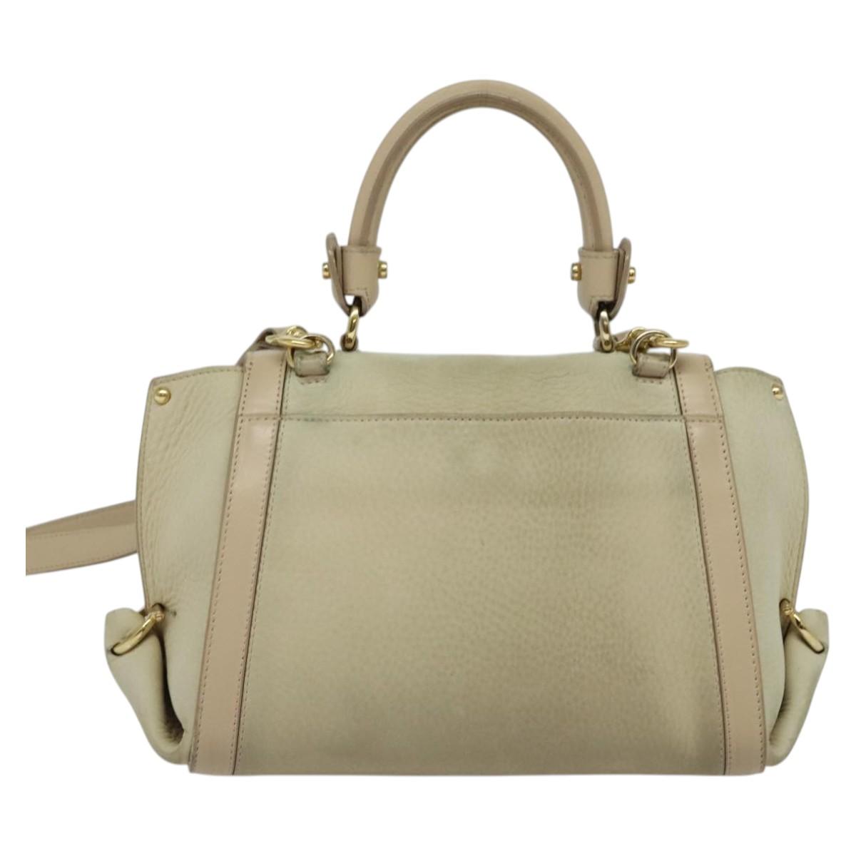 Salvatore Ferragamo Gancini Hand Bag Leather 2way Beige Gold Auth hk2928