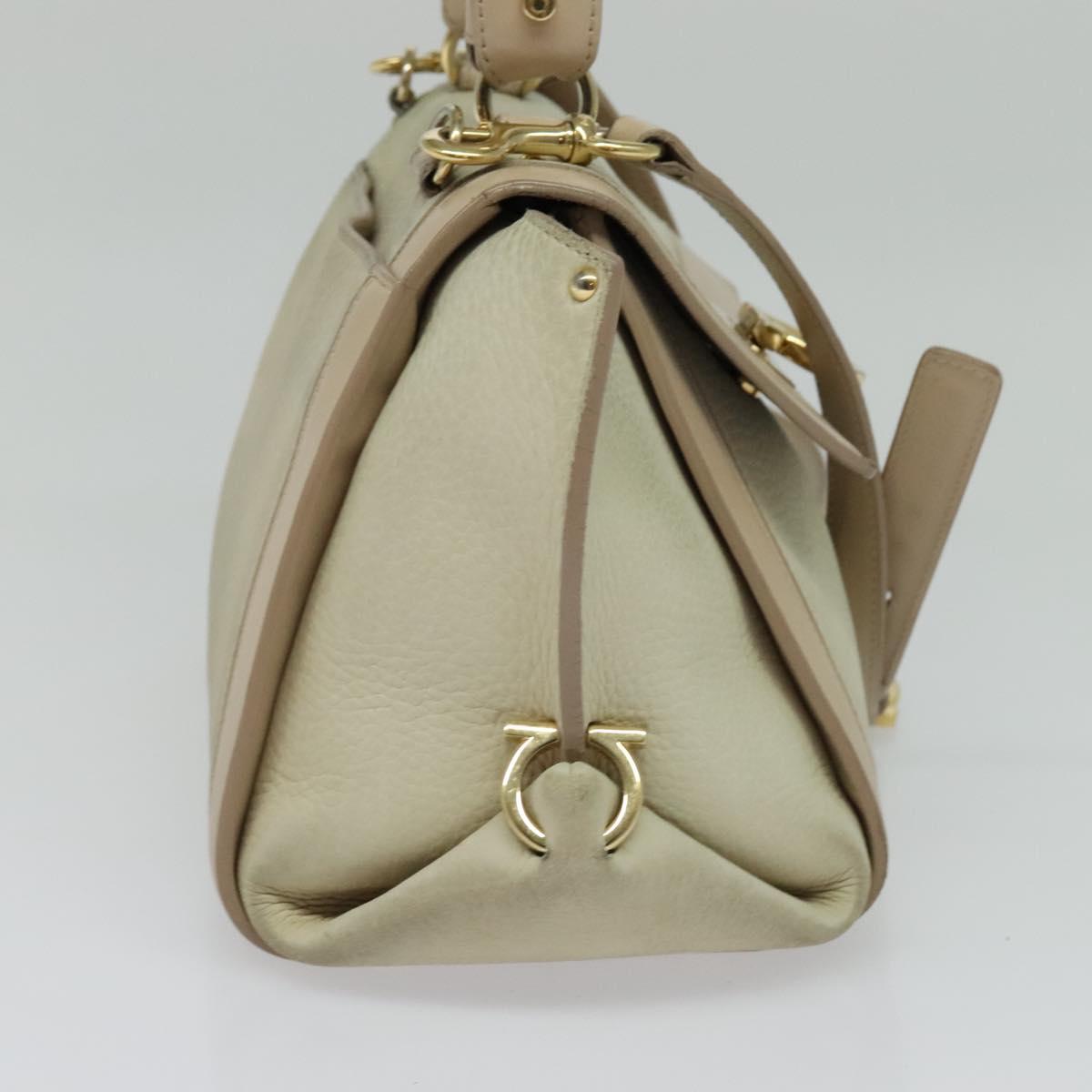 Salvatore Ferragamo Gancini Hand Bag Leather 2way Beige Gold Auth hk2928