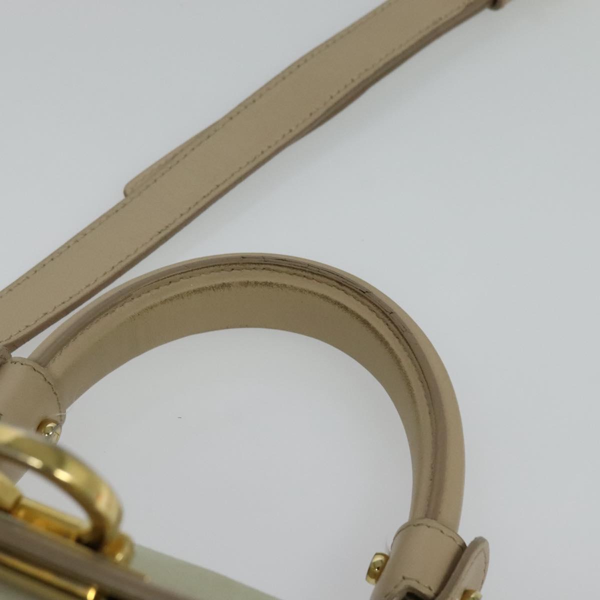 Salvatore Ferragamo Gancini Hand Bag Leather 2way Beige Gold Auth hk2928