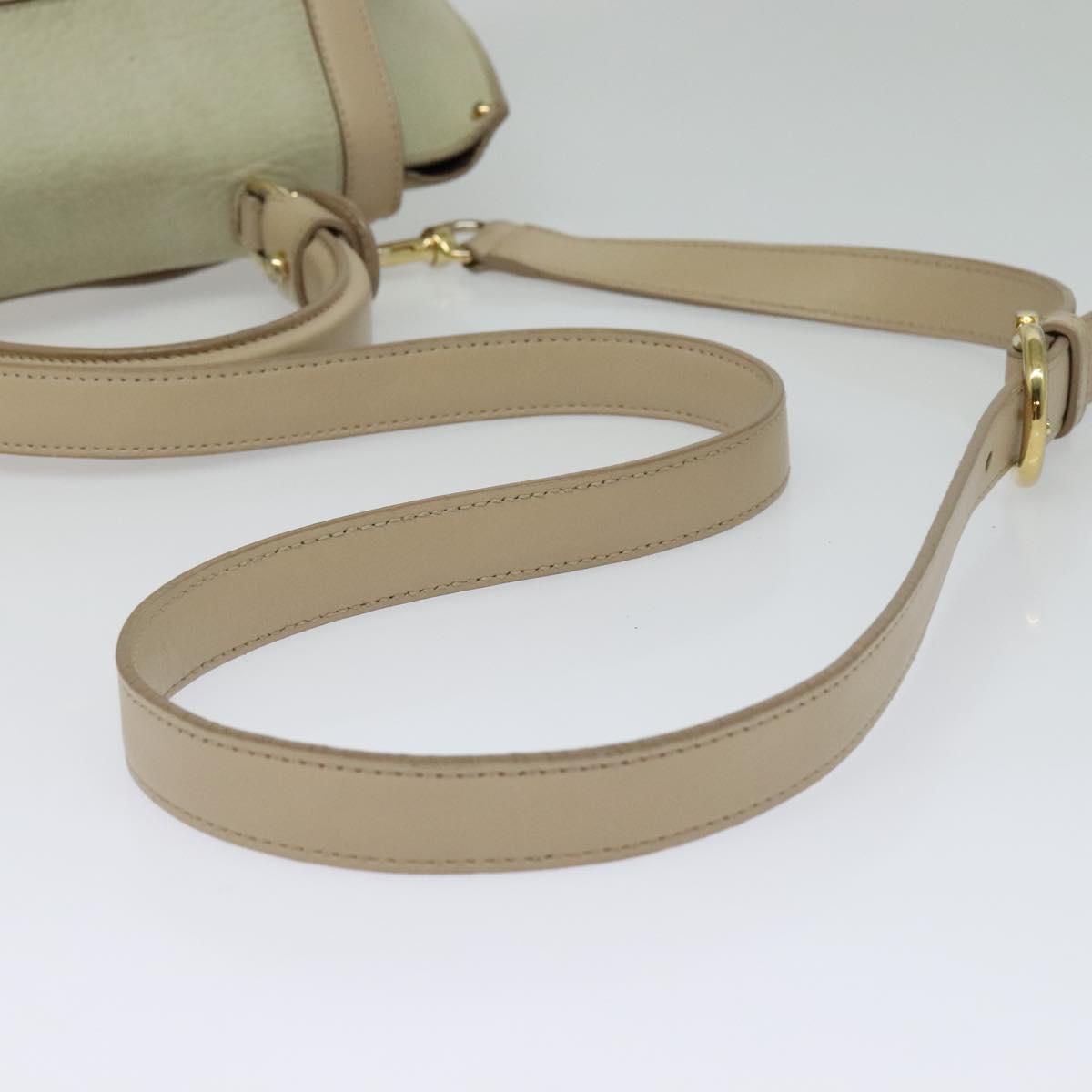 Salvatore Ferragamo Gancini Hand Bag Leather 2way Beige Gold Auth hk2928