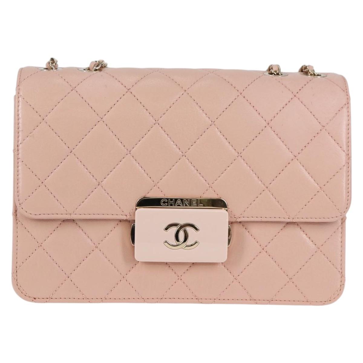 CHANEL Matelasse Beauty Rock Chain Bag Leather Pink Gold CC Auth hk2930M