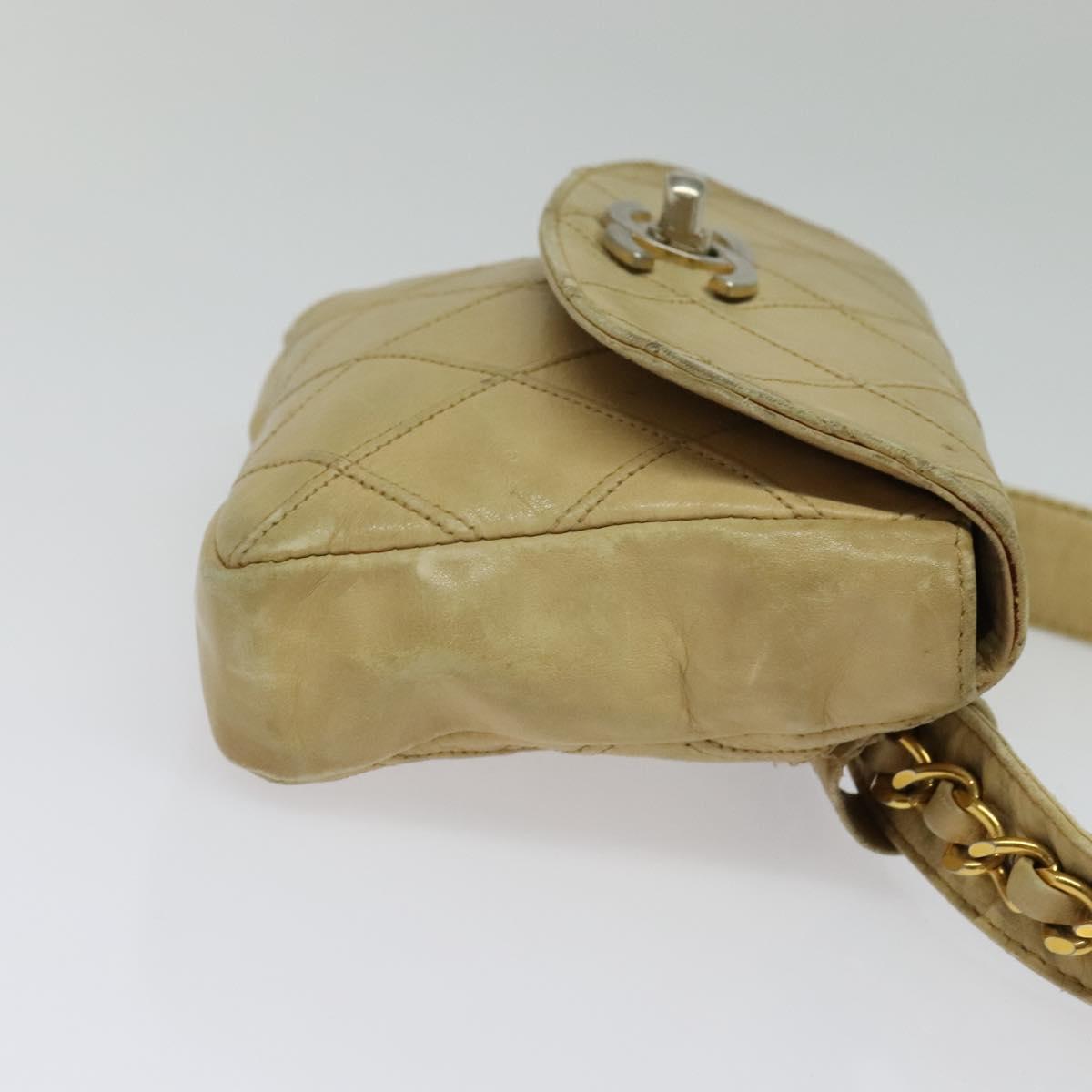 CHANEL Bicolore Waist pouch Caviar Skin Beige Gold CC Auth hk2931