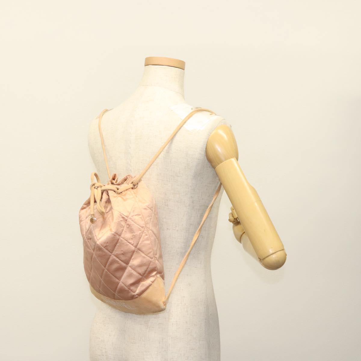 CHANEL Matelasse Backpack Satin Pink Gold CC Auth hk2932