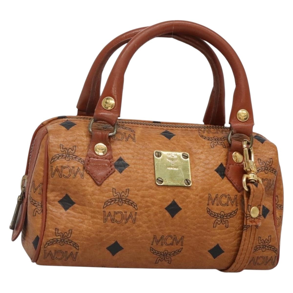MCM Logogram Vicetos Hand Bag PVC Leather 2way Brown Gold Auth hk2943