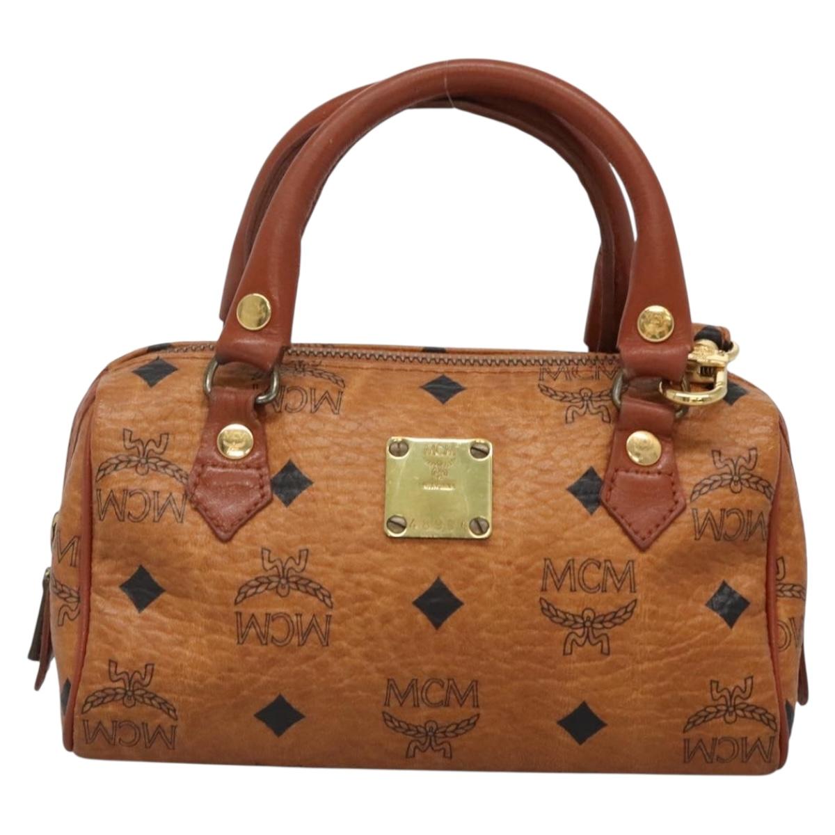 MCM Logogram Vicetos Hand Bag PVC Leather 2way Brown Gold Auth hk2943