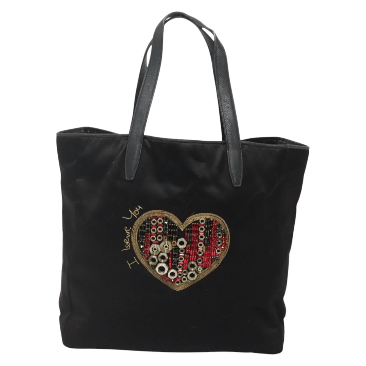 LOEWE Tote Bag Satin Black Gold Auth hk2946